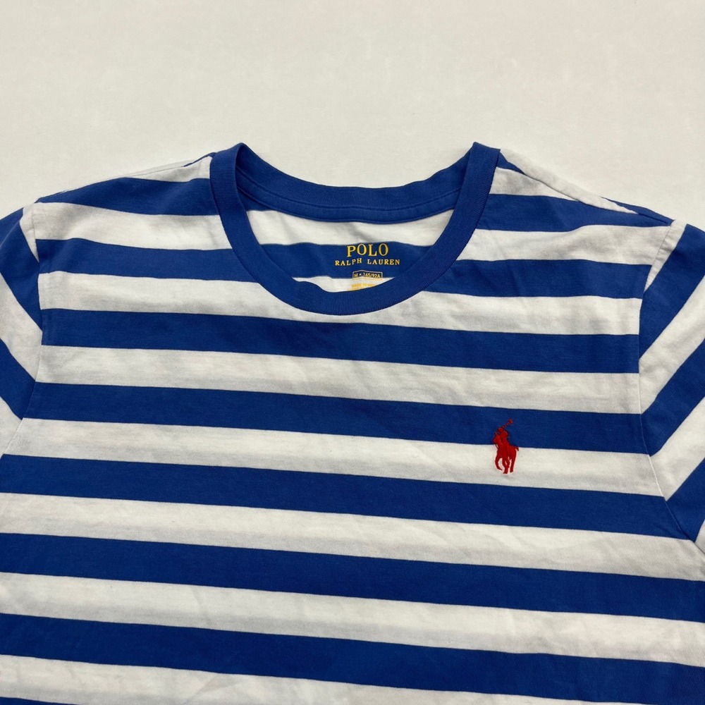 Polo Ralph Lauren T Shirt Womens Blue White Striped Pony Logo M Short Sleeve - Picture 4 of 7